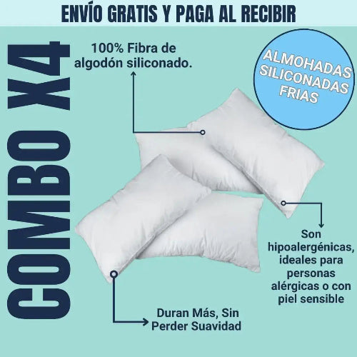 COMBO de 4 Almohadas Siliconadas Suaves, Frías y Hipoalergénicas☁️🤍